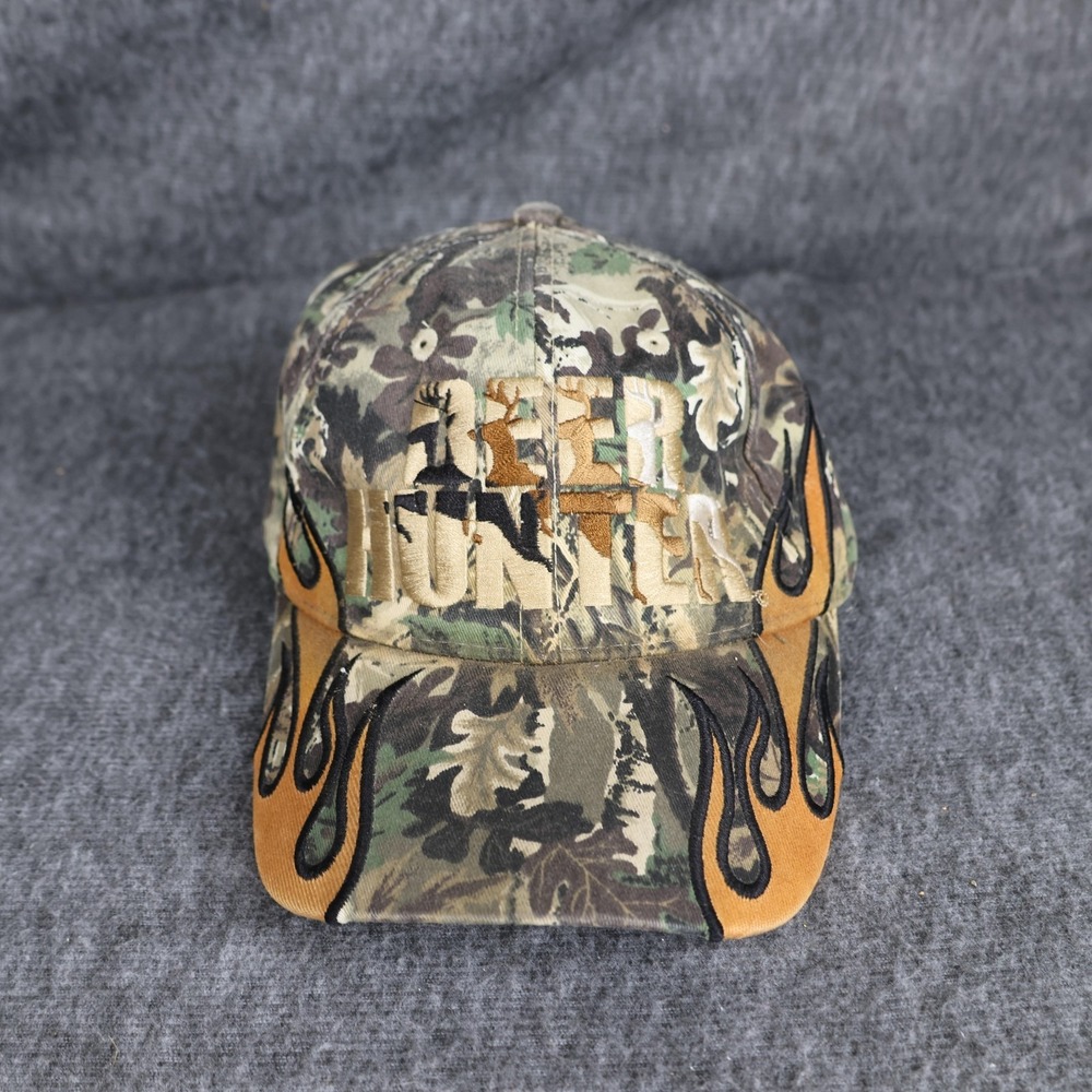 Deer Hunter Hat Cap Strap Back Camo Flames Baseball One Size Mens Hunting